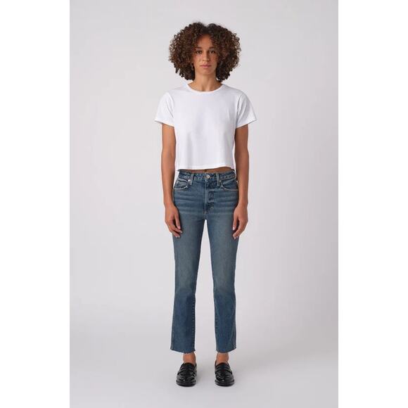 AMO Denim - AMO Chloe Crop Raw Hem Ankle Kismet High Rise Straight Jeans Blue Size 27